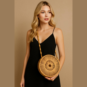 Round Vintage Circle Bamboo Bag purse corded shoulder bag